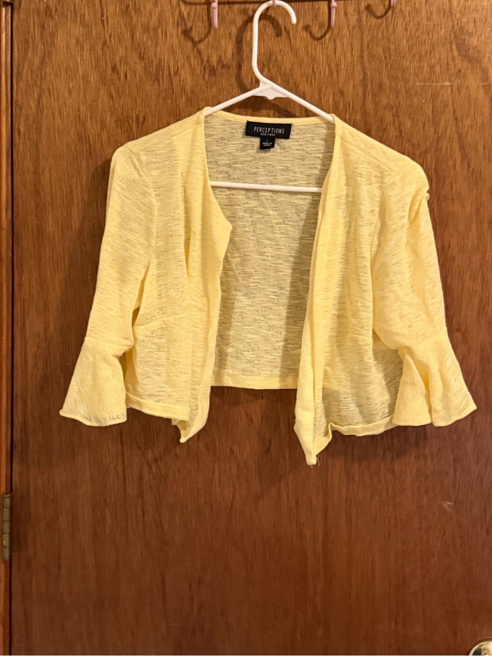 Perceptions Light Yellow Open-Front Cropped Cardigan